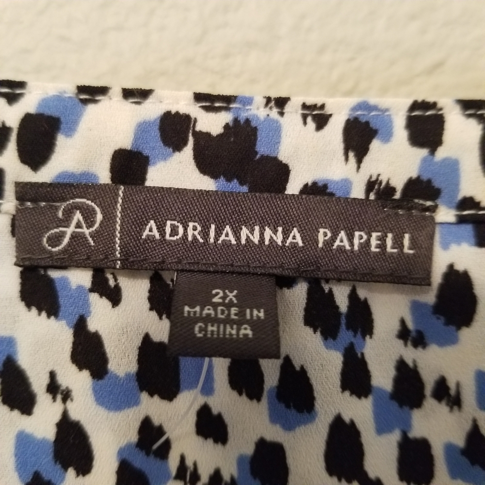 Adrianna Papell V Neck Long Sleeve Size 2X White/Black/Blue Pattern - Picture 8 of 12